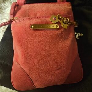 Juicy Couture Y2K Vibrant Pink Velour Crossbody with Gold Juicy Charms